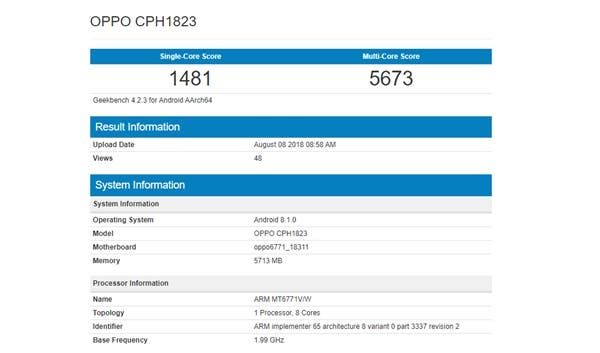 OPPO F9 Appears On GeekBench With Helio P60 & 6GB RAM