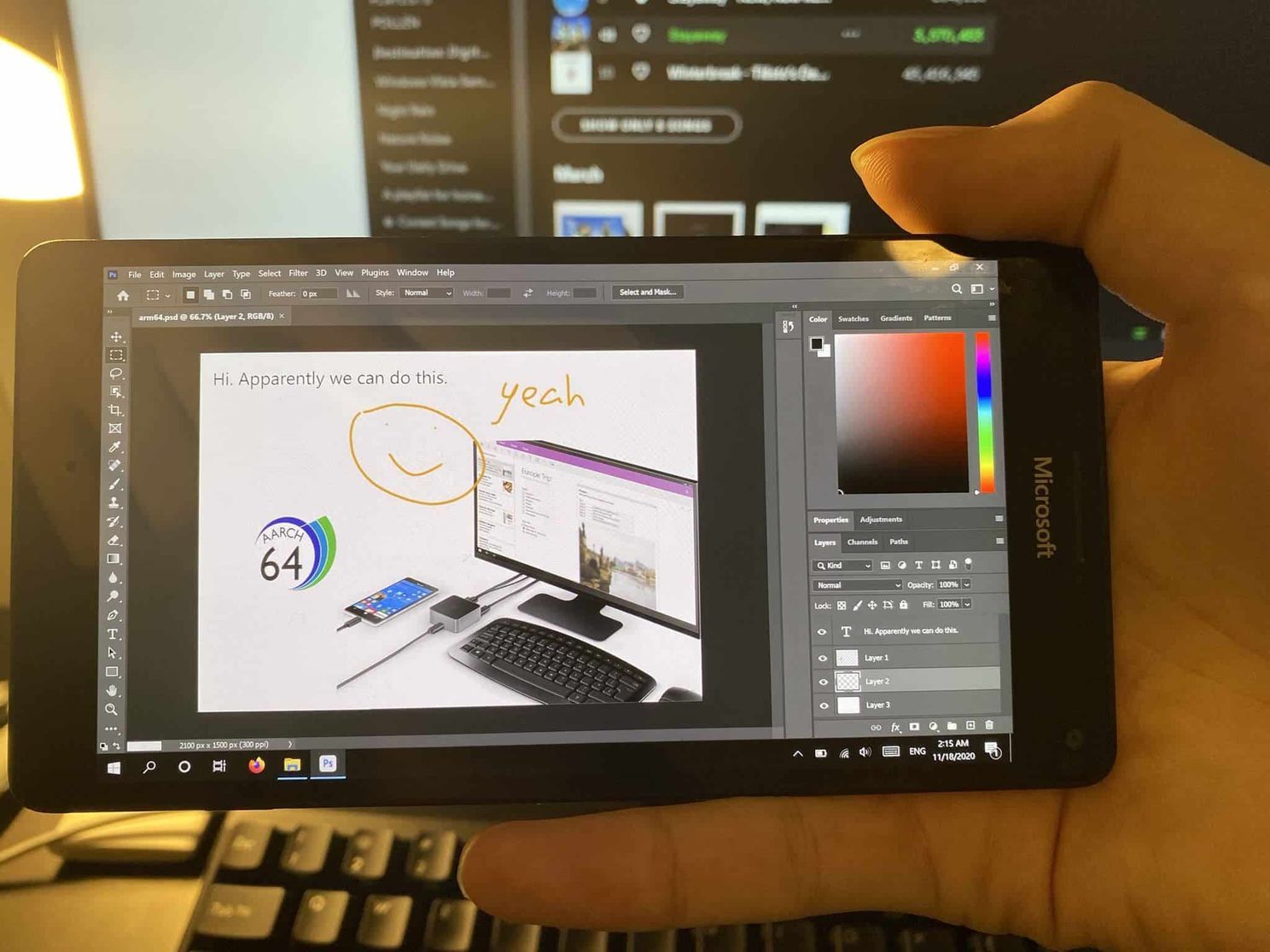 The old Microsoft Lumia 950 XL runs a desktop version of Photoshop