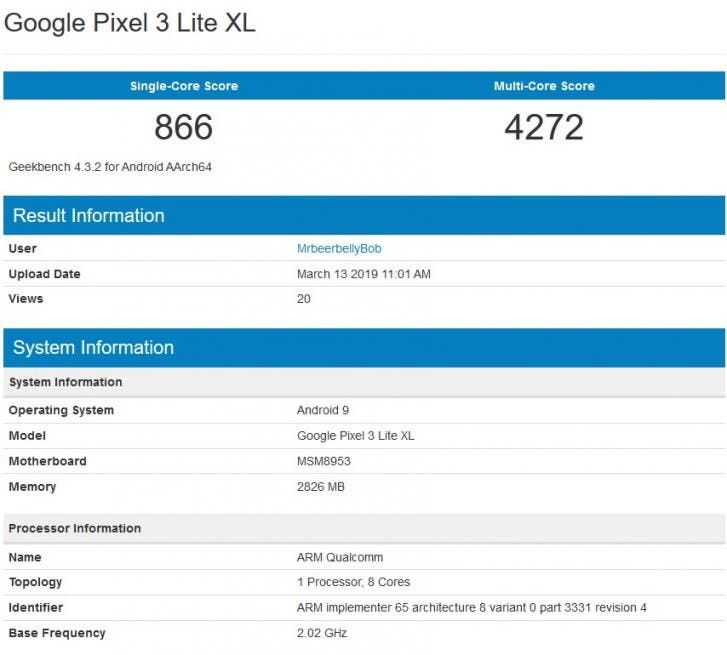 Fresh Google Pixel 3 Lite XL Geekbench hints at a more modest device
