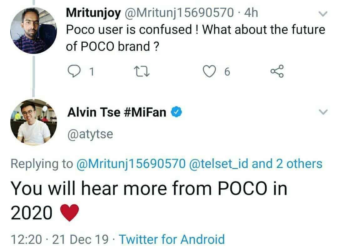 Did POCO Chief just hint at POCO F2 launch in 2020?