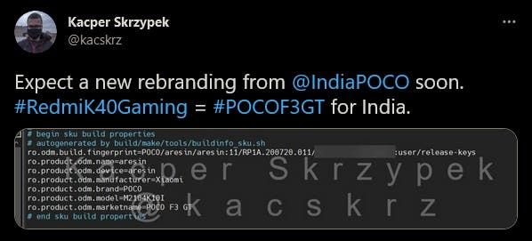 Redmi K40 Gaming Edition Might Launch As POCO F3 GT in India