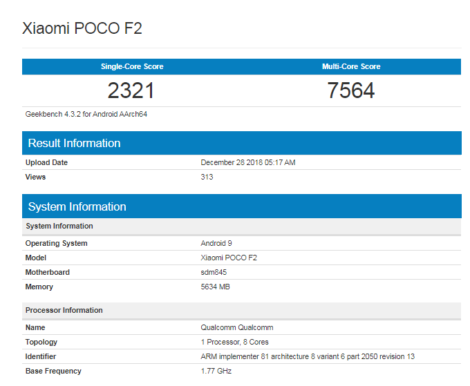 Pocophone F2 in the works, clears Geekebench with SDM 845