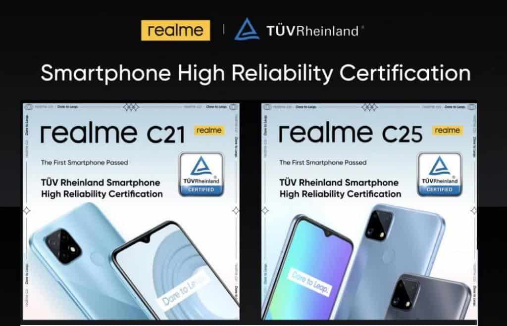 Realme C21 and C25 get TÜV Rheinland Smartphone High Reliability certification