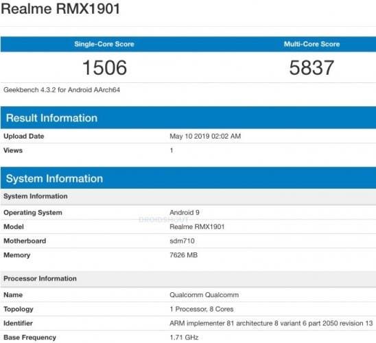 Realme X with Snapdragon 710 takes the Geekbench test