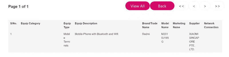 Redmi Note 10 4G (M2010J19SG) passes by IMDA certification