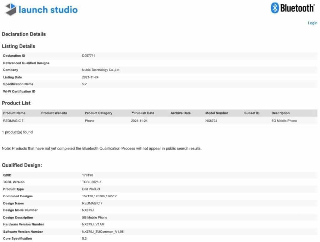 RedMagic 7 clears Bluetooth SIG certification