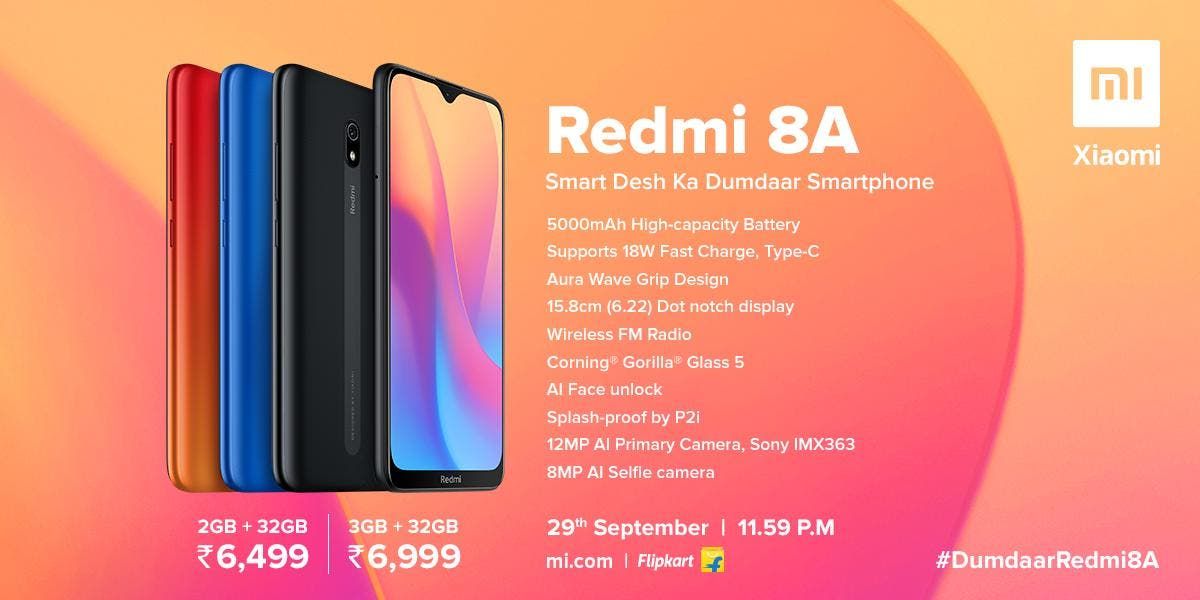 Redmi 8A with 6.22-inch HD+ display, 5,000mAh battery official