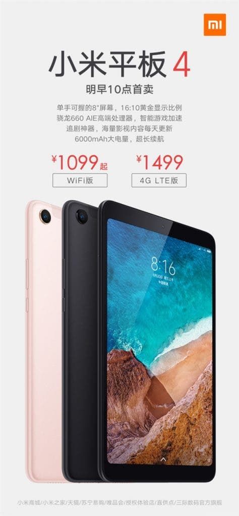 Xiaomi Mi Pad 4 Will Sell Again Tomorrow Starting From 1099 Yuan ($166)