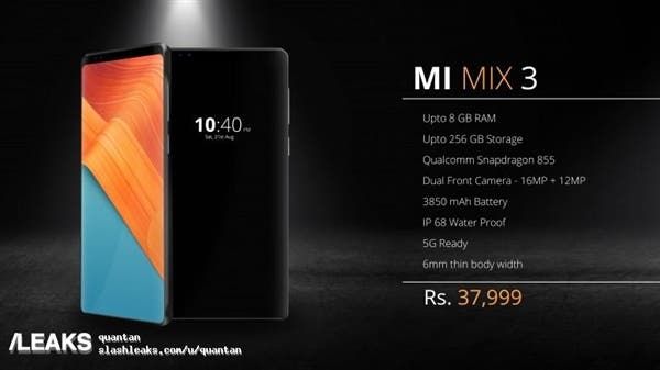 Xiaomi Mi MIX 3 Rendering Shows No Chin At The Bottom