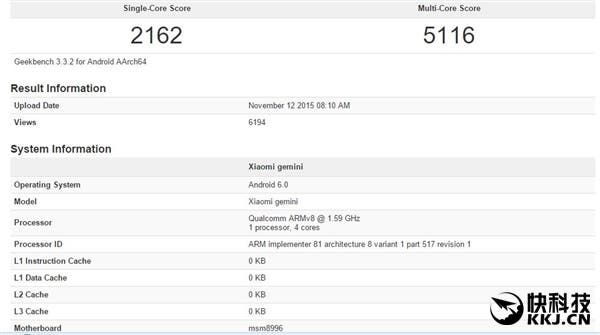 Snapdragon 820 Geekbench scores