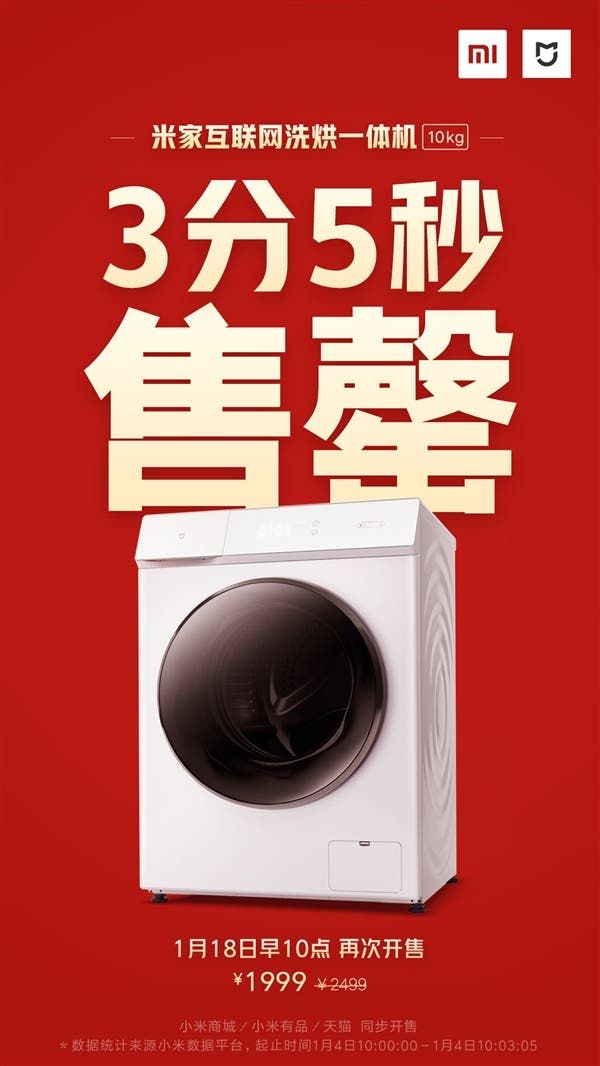 Mijia Internet Washing and Drying Machine Sold Out In 3 Min and 5 Sec