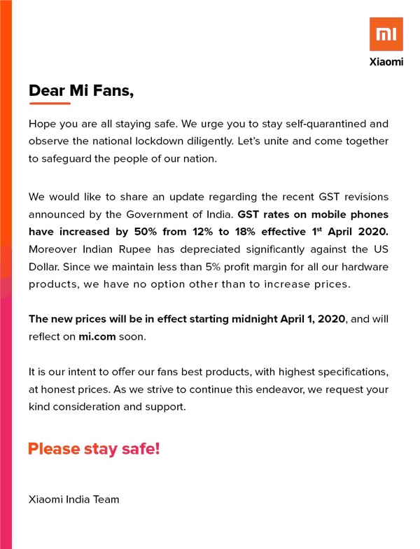 Xiaomi India announces price increase for mobile phones