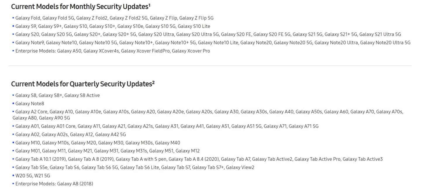 Samsung will no longer provide security updates for four mid-range phones