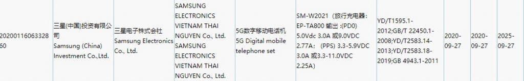 Samsung W21 5G gets 3C certification with a 25W standard charger
