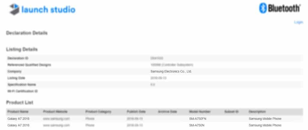 Samsung Galaxy A7 (2018) spotted on Bluetooth SIG