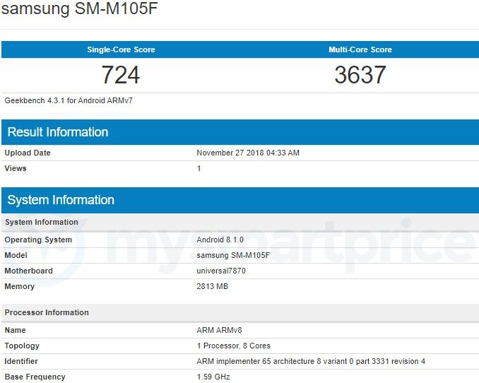 Samsung Galaxy M10 is equipped with Exynos 7870 and 3 GB of RAM