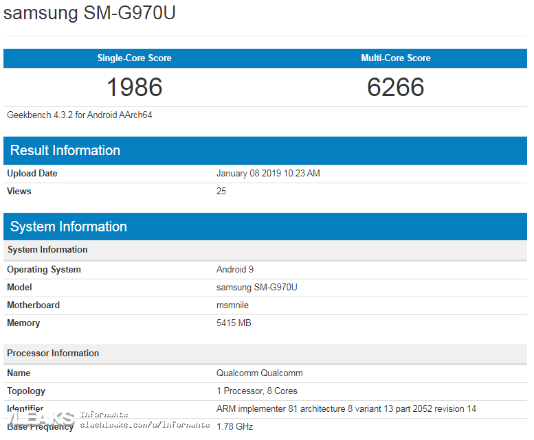 Samsung Galaxy S10 Lite shows very weak results in Geekbench