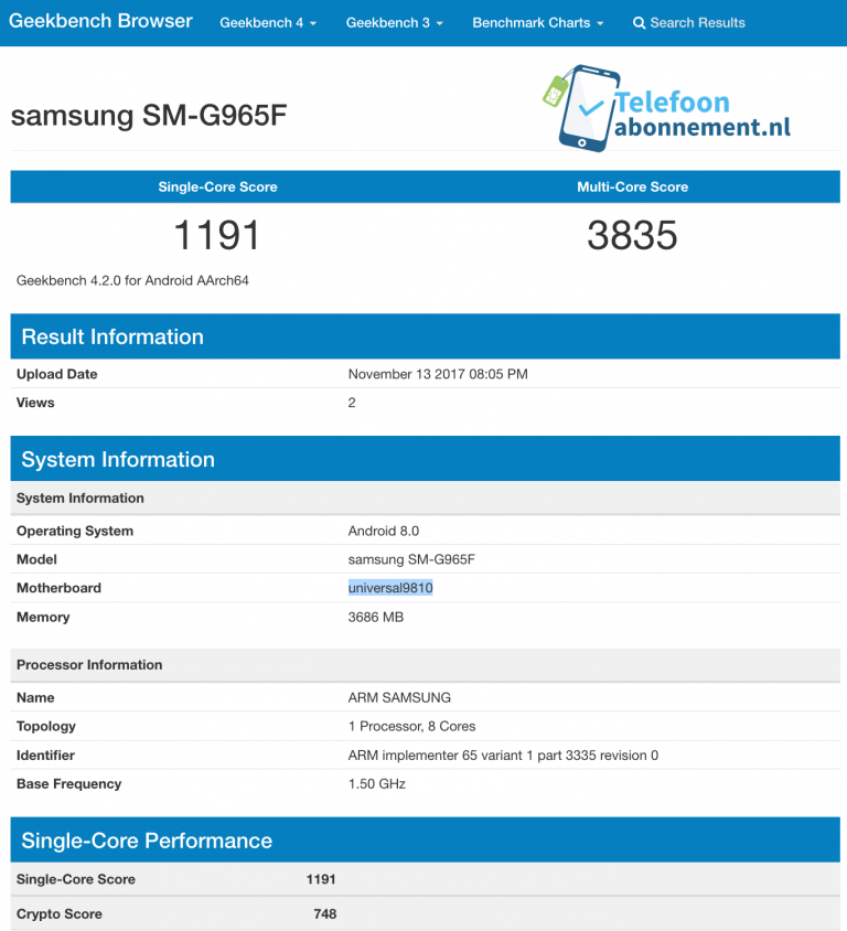 Samsung Galaxy S9+ pops up on Geekbench