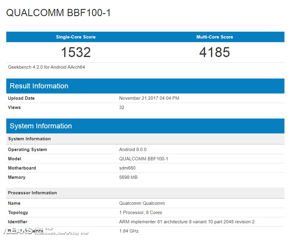 BlackBerry KEYone successor appear on GFXBench with Snapdragon 660 and 6GB RAM