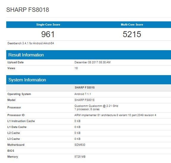 Nougat powered Sharp FS8018 appears on Geekbench