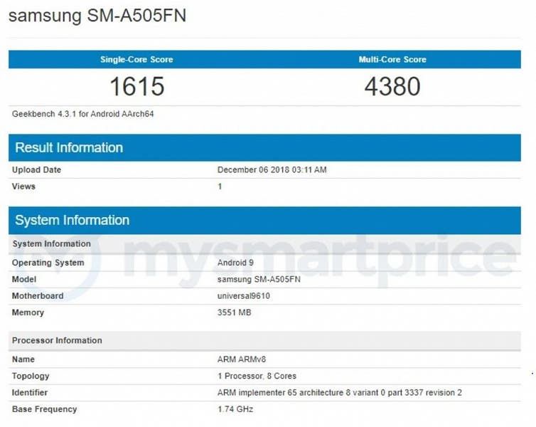 Samsung Galaxy A50 with Exynos 9610 chip appears on Geekbench