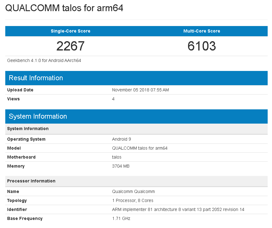 Qualcomm Snapdragon 675 has appeared in Geekbench