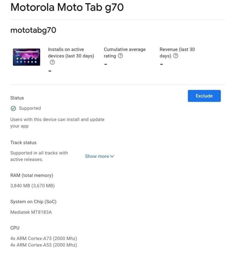 Motorola prepares to release the Moto Tab G70 tablet