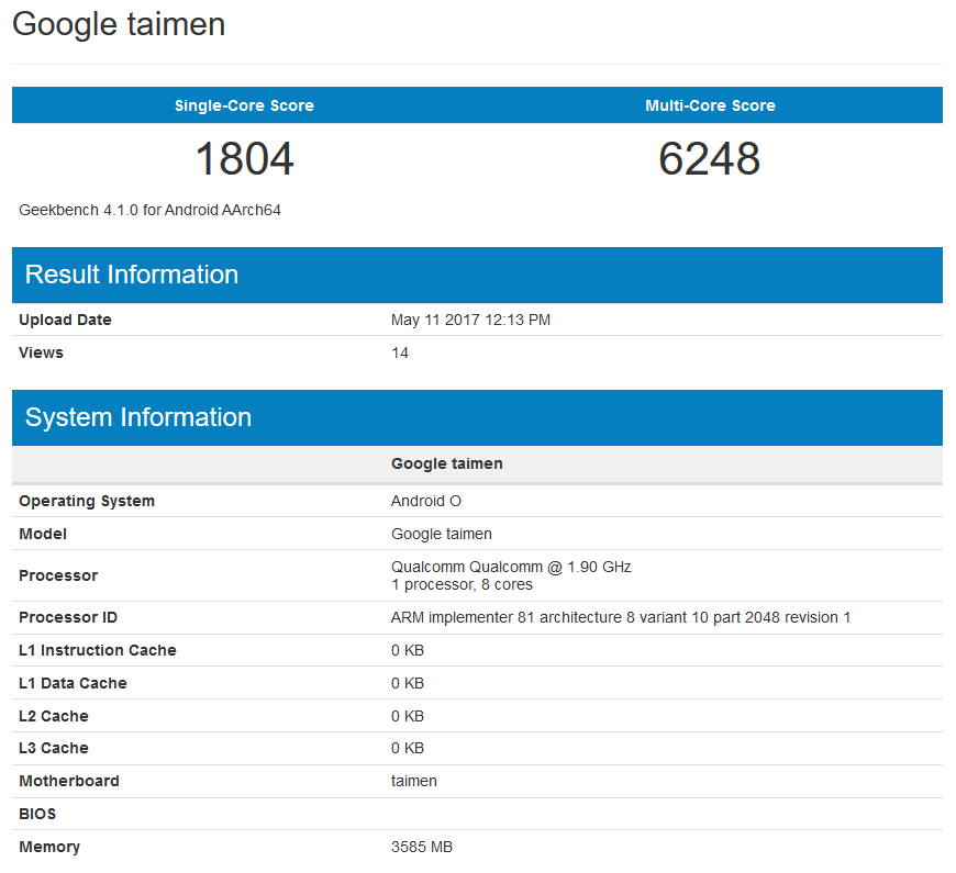 Mystery Google Pixel 2 "Taimen" model appears on Geekbench