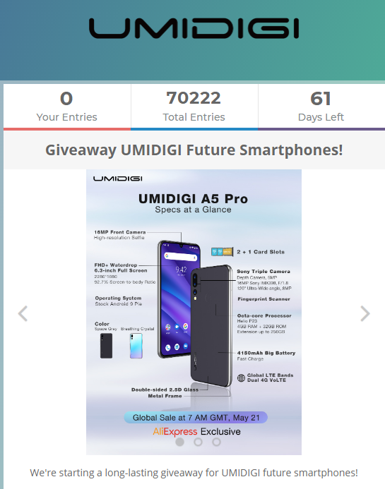 Long lasting UMIDIGI giveaway can land you free A5 Pro and more