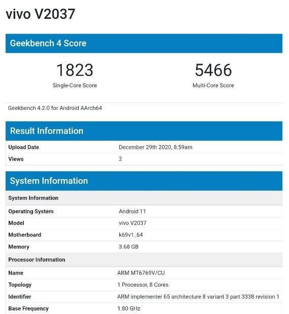 The first Vivo smartphone running Helio G80 appeared in Geekbench