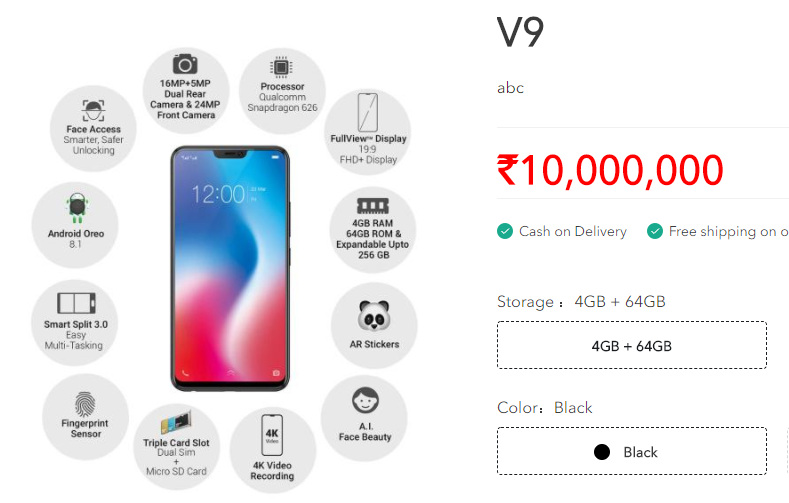Vivo V9 listed on official Vivo website, complete specs exposed