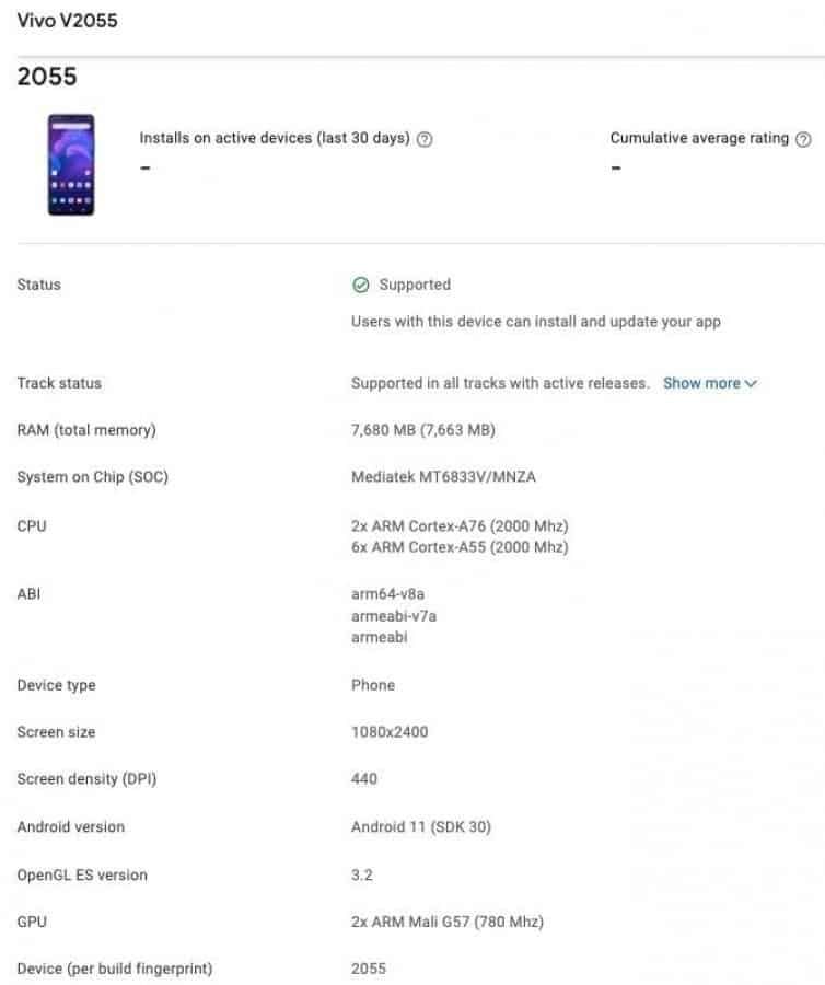 Vivo V21e 5G and Vivo Y73 surfaces on Google Play Console