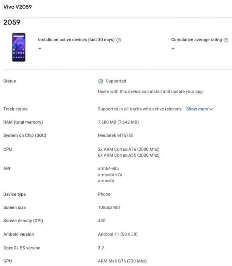 Vivo V21e 5G and Vivo Y73 surfaces on Google Play Console