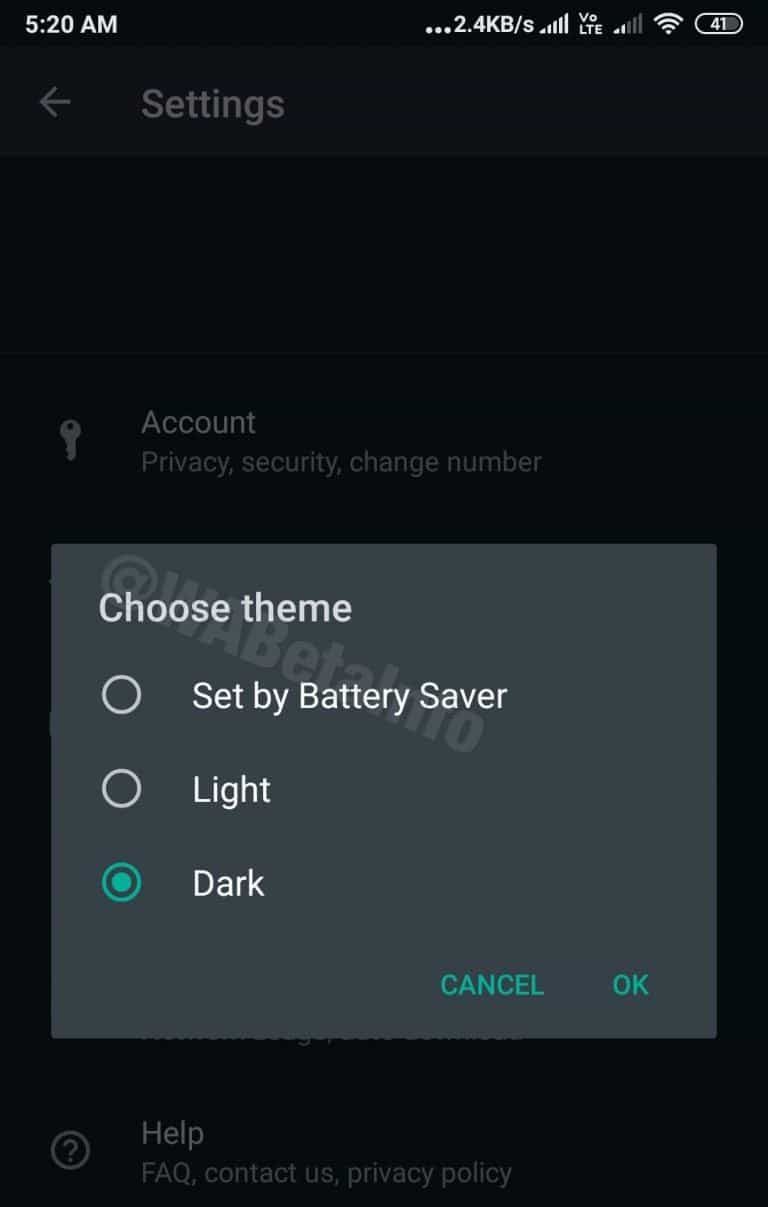 WhatsApp dark theme will have the same activation mode as the Android one