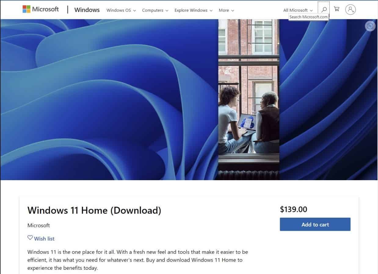 Microsoft began selling licensed digital copies of Windows 11 on its website
