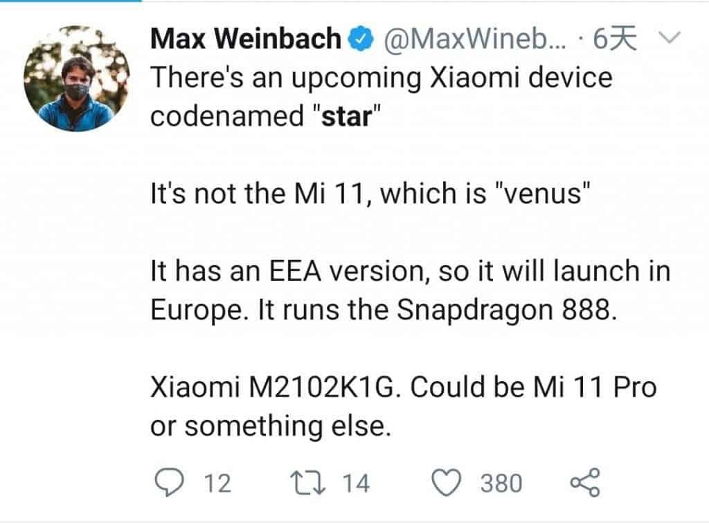 Xiaomi Mi 11 Pro with SD888 and codename "Star" to launch in Europe