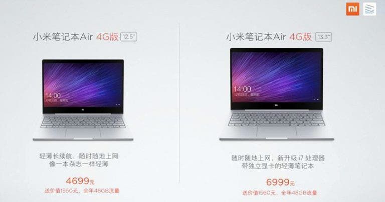 Xiaomi Mi Notebook Air 4G launched! Price starts from 4699 Yuan ($676)