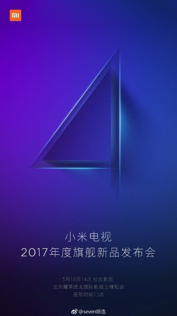Xiaomi plans to launch its Mi TV 2017 models in China, on May 18