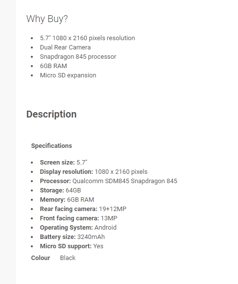 Sony Xperia XZ3 Specs and Price Listed on Online