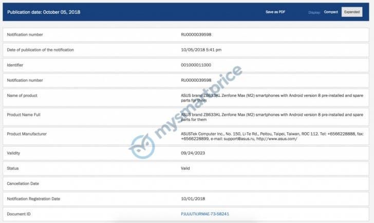 Asus ZenFone Max Pro M2 detected on EEC, could be arriving soon