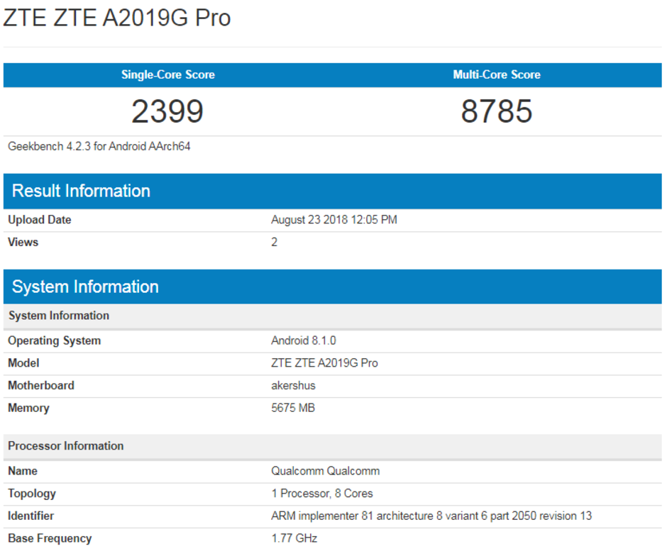 ZTE Axon 9 pro appears on Geekbench with some impressive benchmark scores