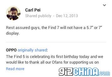 Confirmed: Oppo Find 7 won’t have a 5.7-inch or 7-inch display