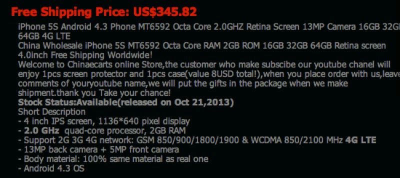 Warning: Beware 8-core, LTE phones with mega specs such as this iPhone 5S clone