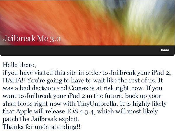 JailbreakMe 3.0 For iPad 2 Leaked: And here it is!