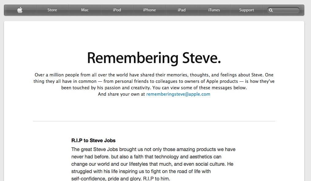 Apple Publishes Steve Jobs Tribute
