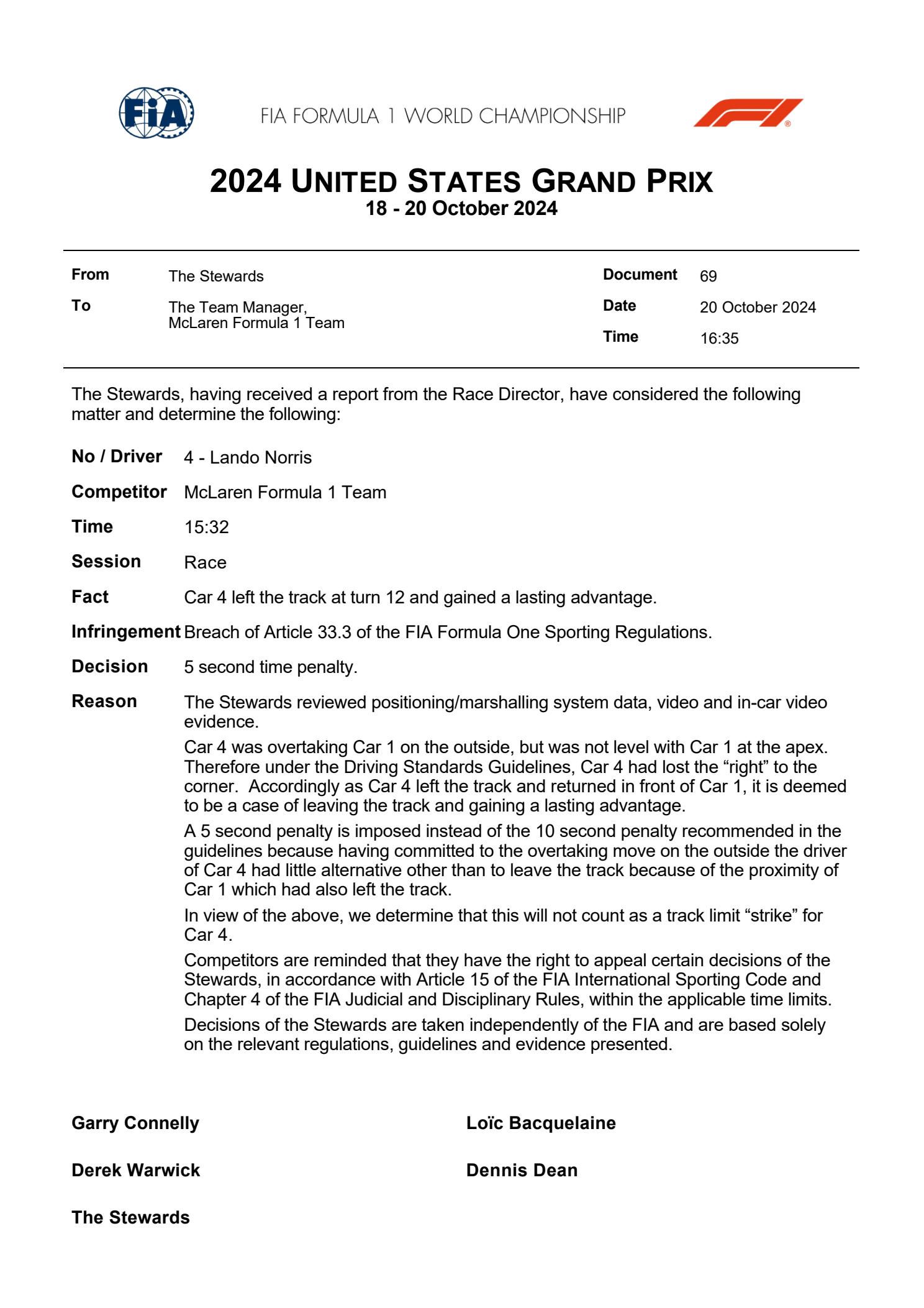 FIA komt met uitgebreide uitleg over tijdstraf Lando Norris