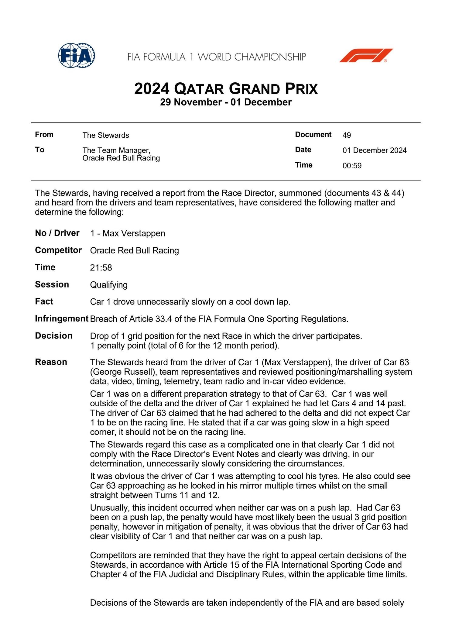 Stewards geven uitleg over penalty Max Verstappen en leggen hem een extra straf op