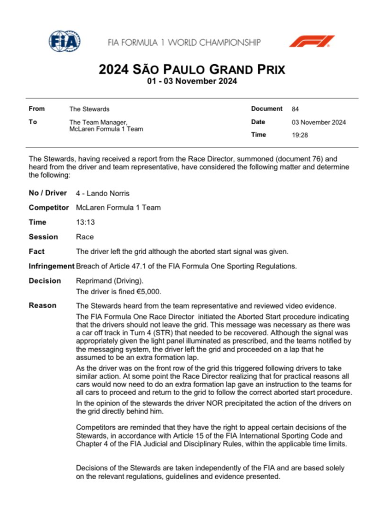 Stewards nemen beslissing over onderzoek naar Lando Norris en komen met statement