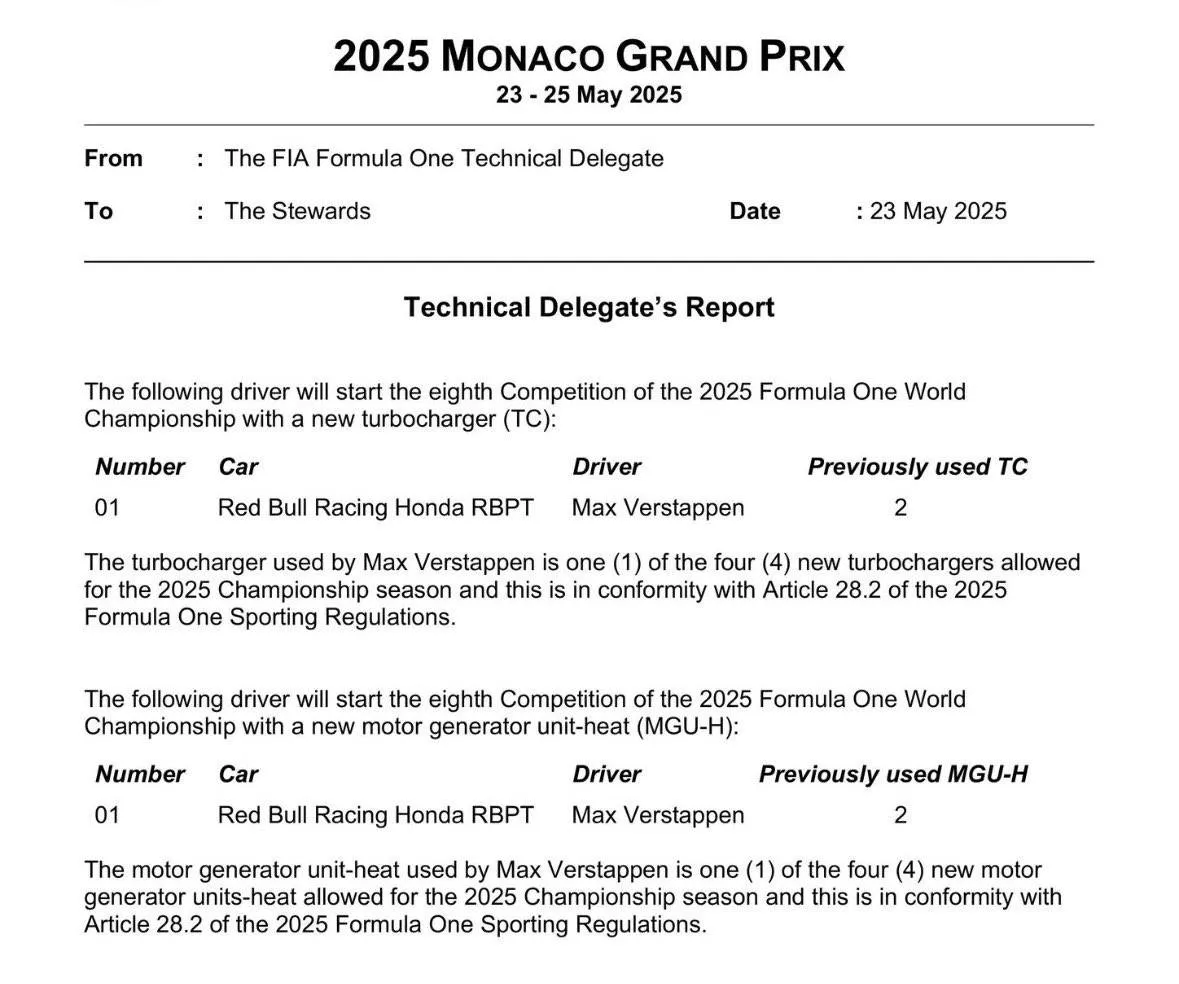 Max Verstappen wisselt onderdelen van zijn motor tijdens GP Monaco