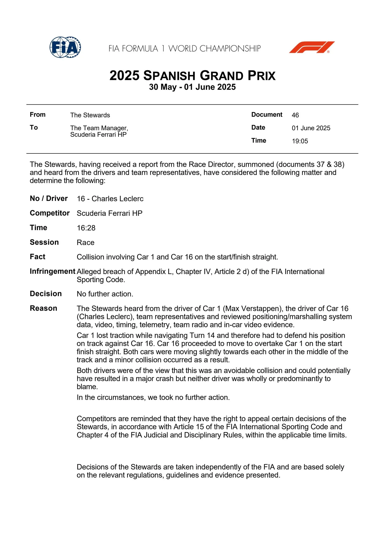 Stewards doen uitspraak over nieuw incident Max Verstappen na de race in Spanje